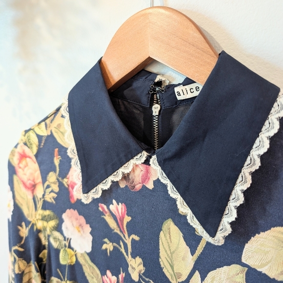 Alice + Olivia Floral Long Sleeve Dress - Navy and White - Picture 6 of 16